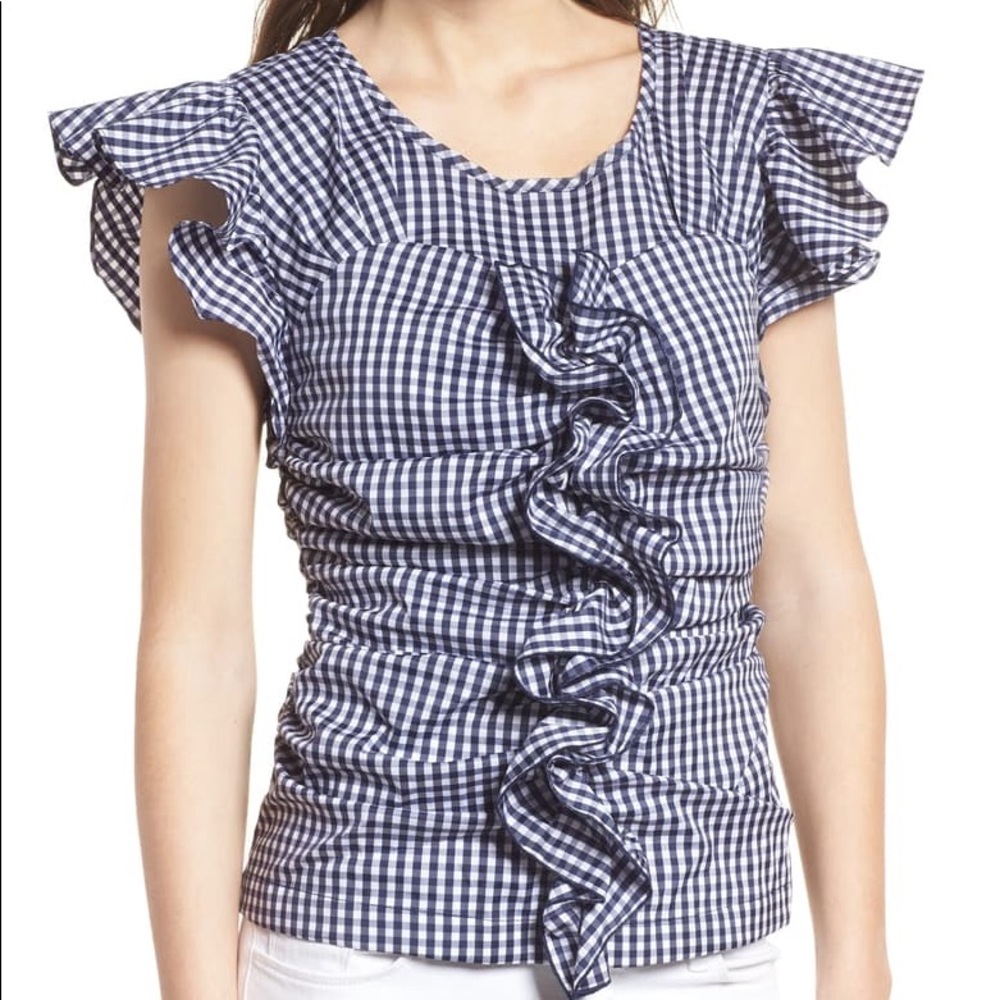 CHELSEA28 NWT navy gingham top size L